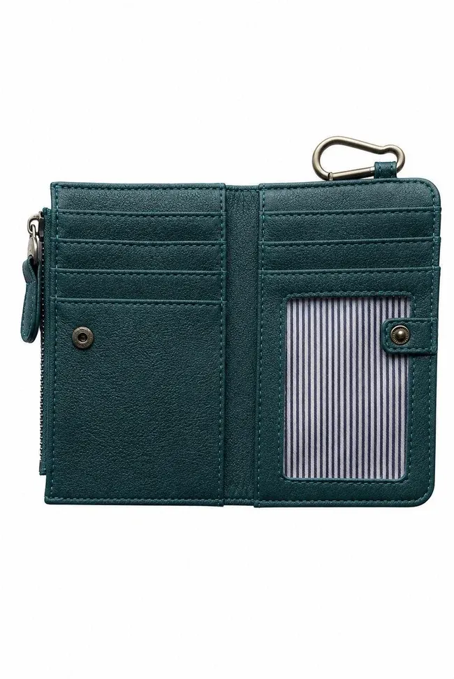 Deep Teal Bobbie Bifold Wallet with Carabiner