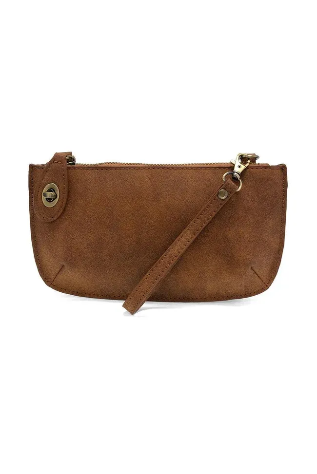 Walnut Faux Suede Mini Crossbody Wristlet Clutch