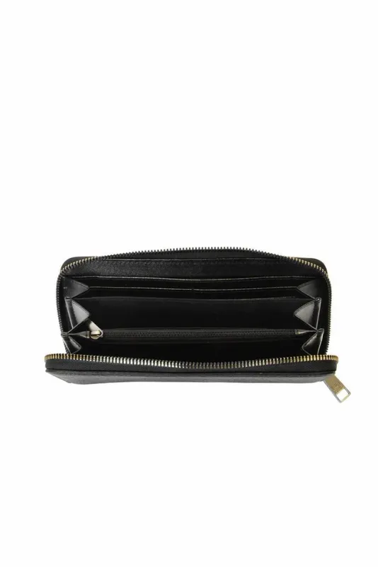 Black Rue Zip Around Wallet with Wristlet Strap