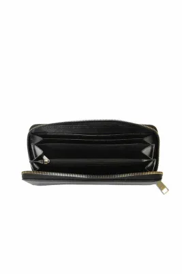 Black Rue Zip Around Wallet with Wristlet Strap