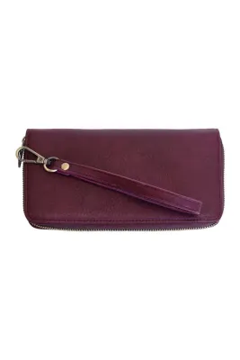 Wine Rue Zip Around Wallet with Wristlet Strap