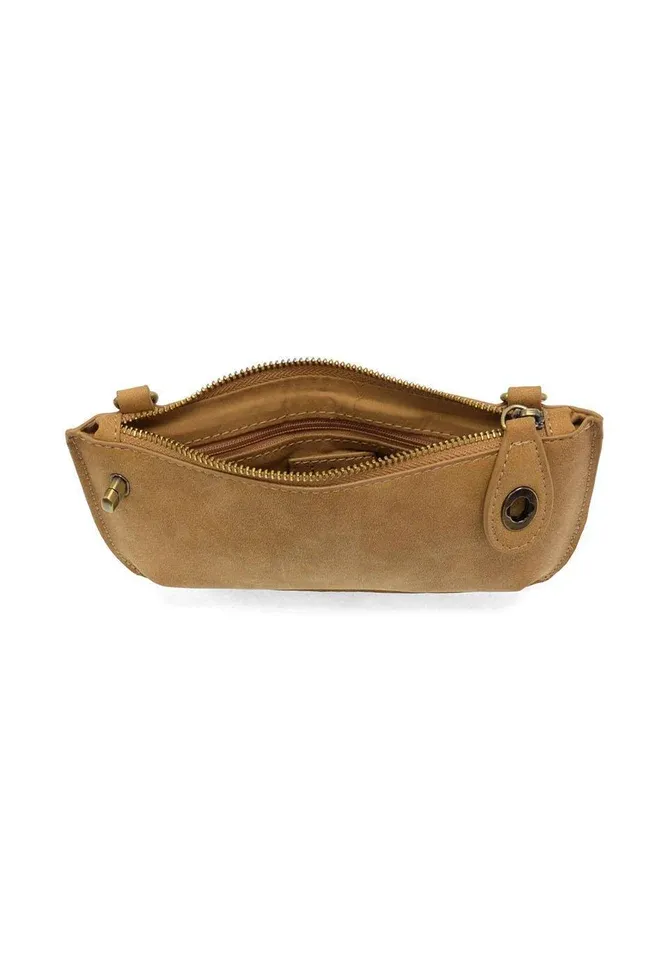 Wheat Faux Suede Mini Crossbody Wristlet Clutch