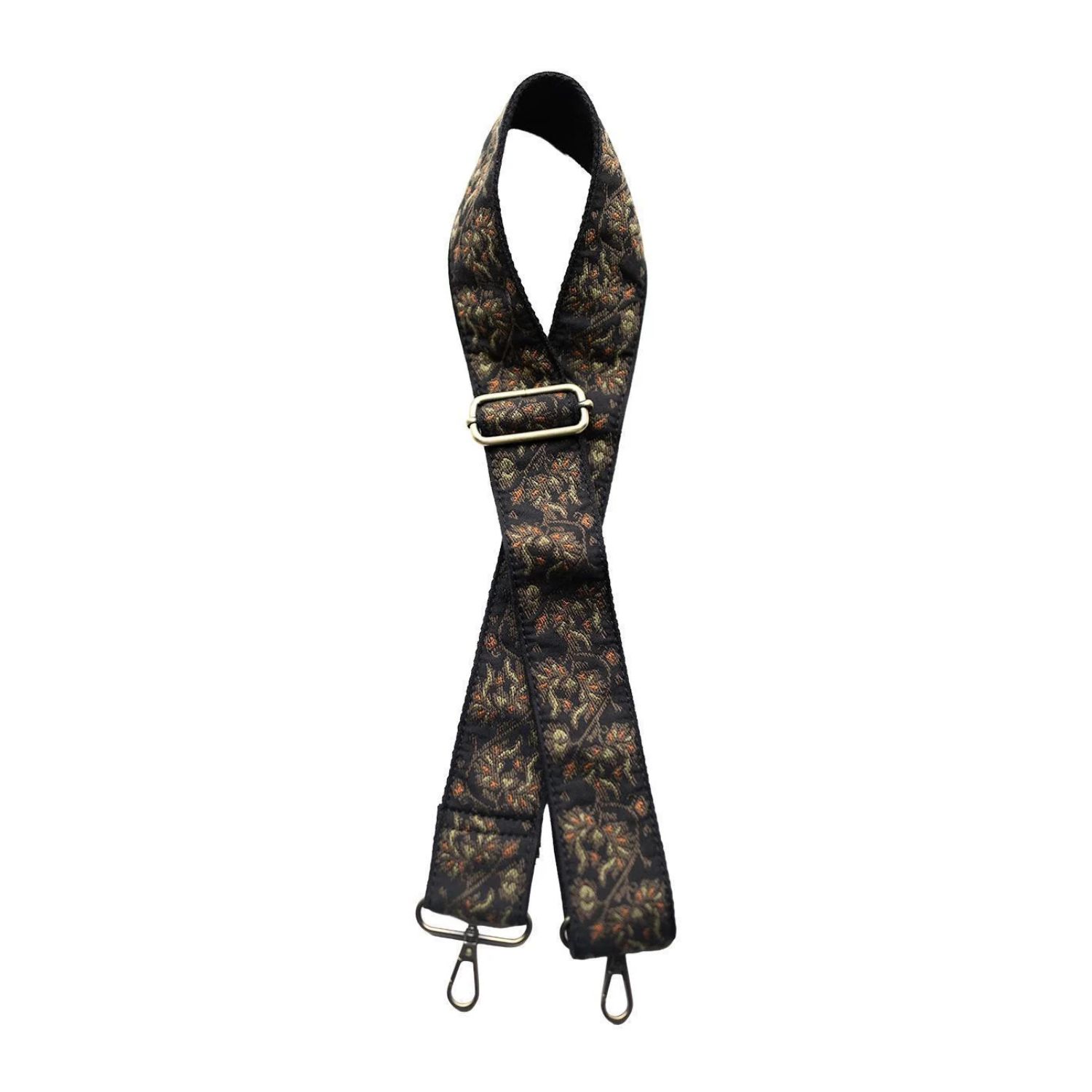 Leafy Vines Guitar Strap - Black