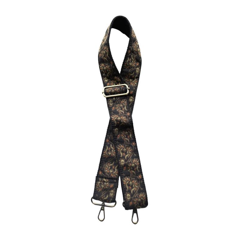Leafy Vines Guitar Strap - Black