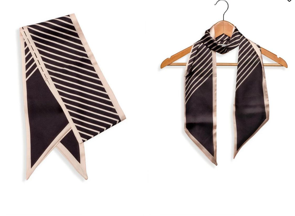 Black &amp; Tan Angled Stripe Double Sided Scarf