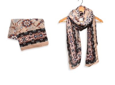 Tan Heritage Medallion &amp; Floral Scarf