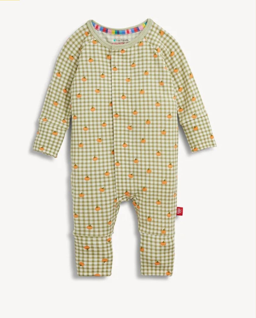 Pumpkin Plaid Modal Magnetic Convertible Coverall, Size: Newborn