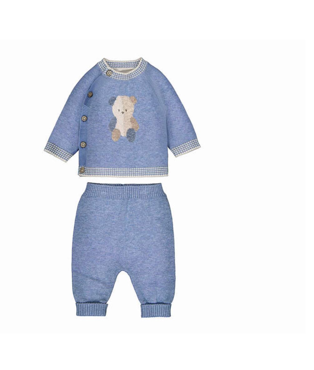 Blue Rain Knit Bear Pants Set, Size: 2-4