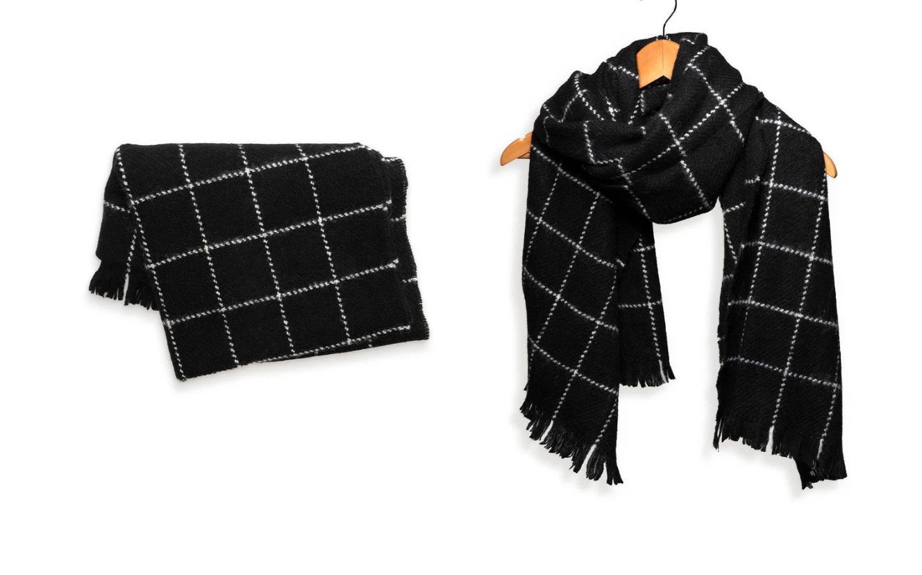 Black Grid Check Scarf
