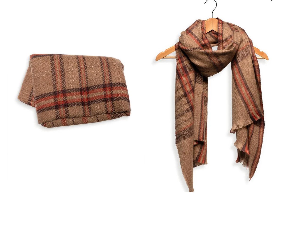 Tan Chevron Plaid Scarf