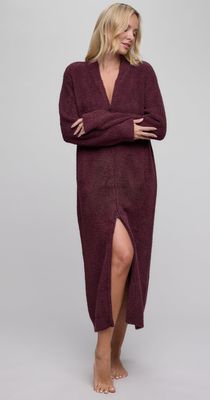 CozyChic® Full Zip V-neck Lounger Deep Garnet