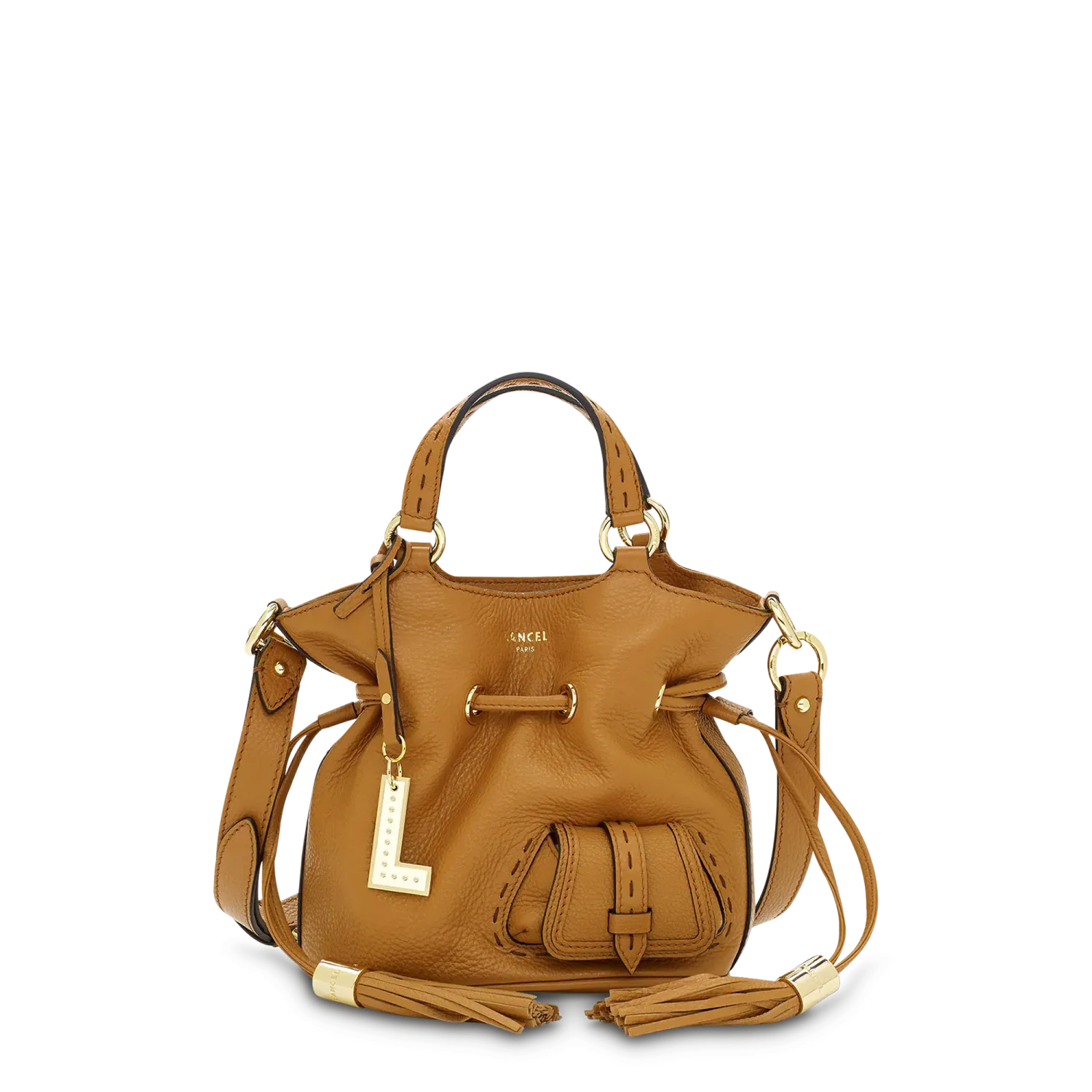 Sac à main seau S LANCEL Camel