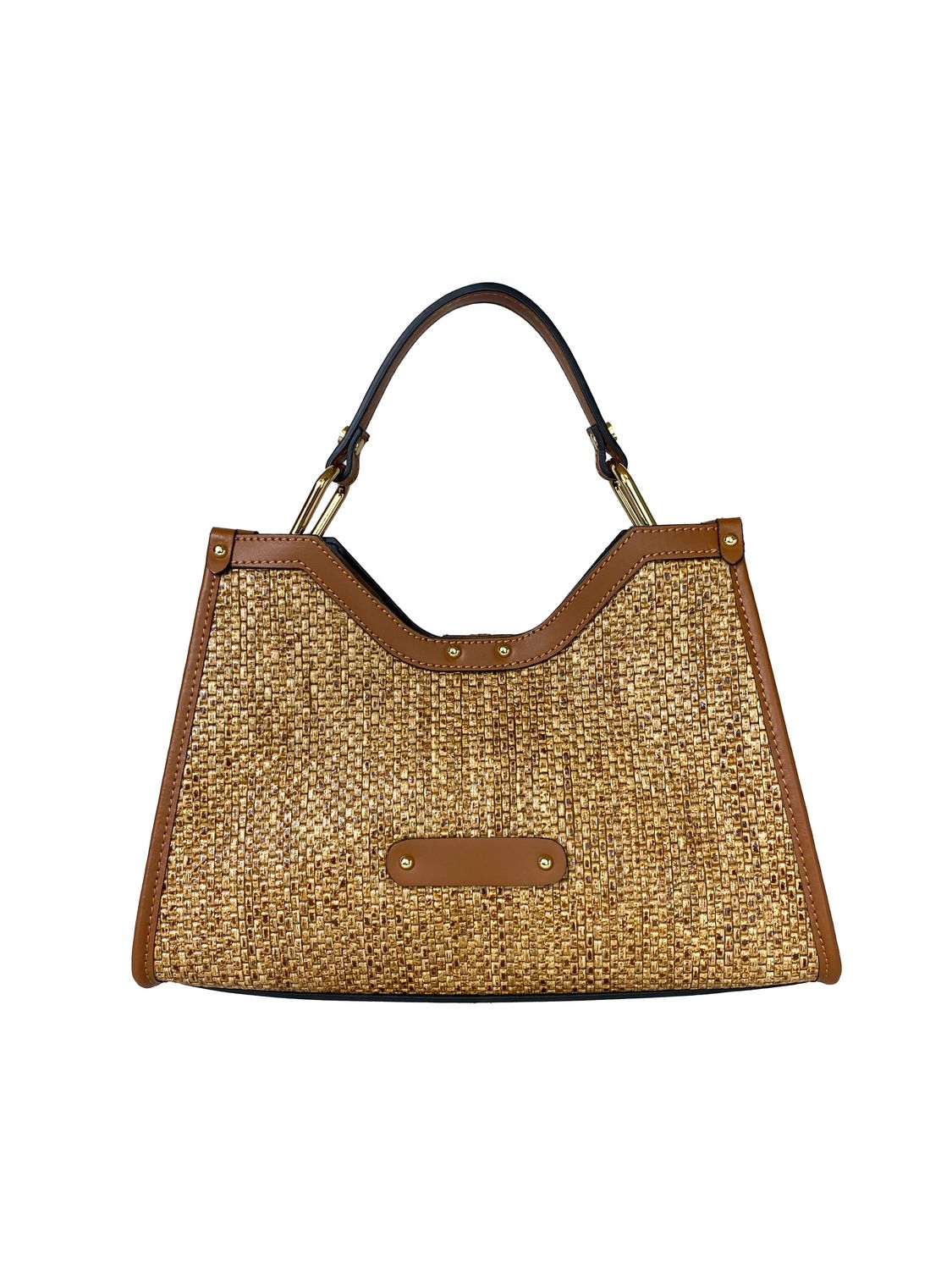 Sac à main / Bandoulière cuir et raphia Italien CAMEL Vergogna