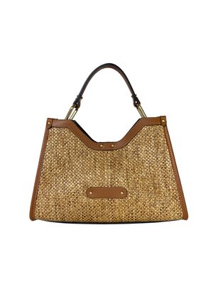 Sac à main / Bandoulière cuir et raphia Italien CAMEL Vergogna