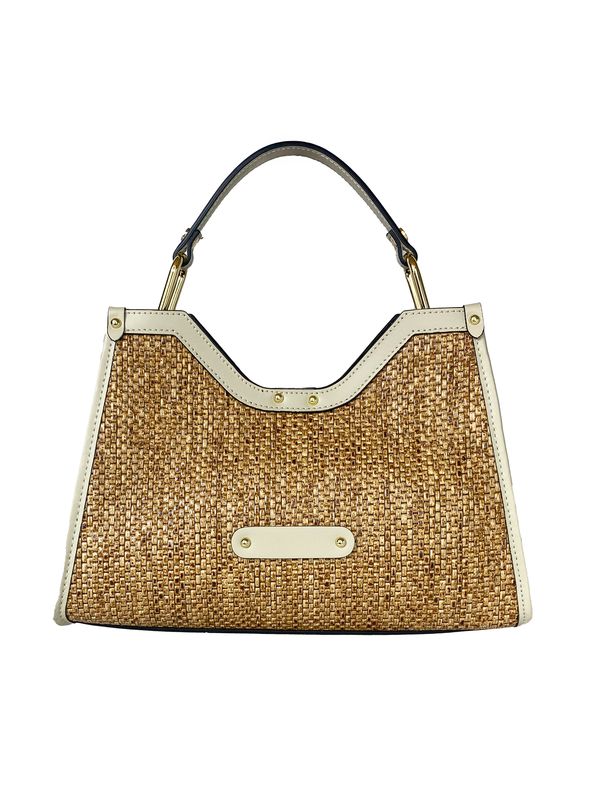 Sac à main / Bandoulière cuir et raphia Italien Blanc cassé Vergogna