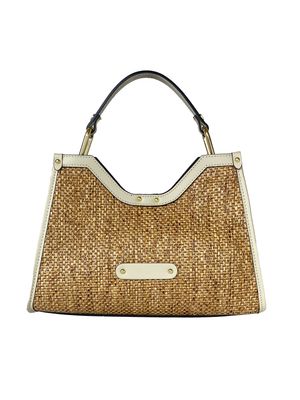 Sac à main / Bandoulière cuir et raphia Italien Blanc cassé Vergogna