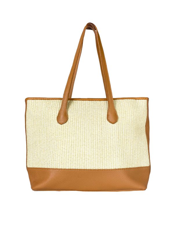 Sac à main porté Epaule Cuir italien raphia camel Shopa