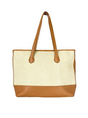 Sac à main porté Epaule Cuir italien raphia camel Shopa