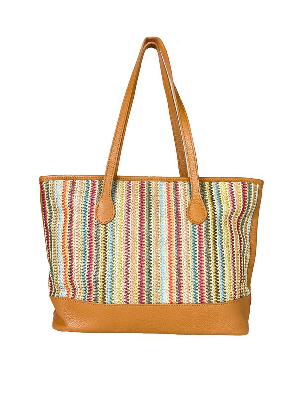 Sac à main porté Epaule Cuir italien raphia Multicolor Shopa