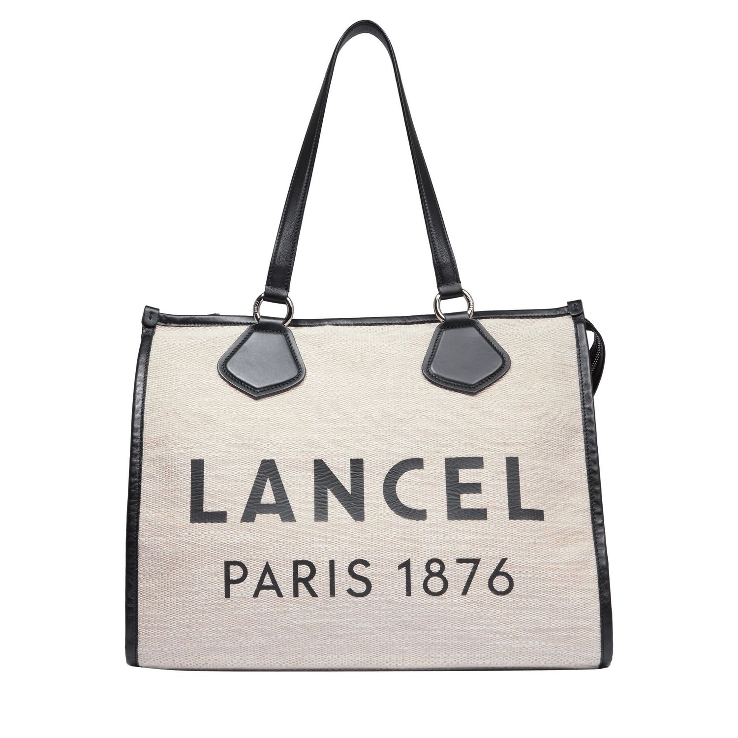 CABAS ZIPPÉ L SUMMER TOTE Noir TOILE DE JUTE ET CUIR LANCEL