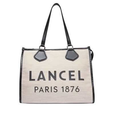 CABAS ZIPPÉ L SUMMER TOTE Noir TOILE DE JUTE ET CUIR LANCEL