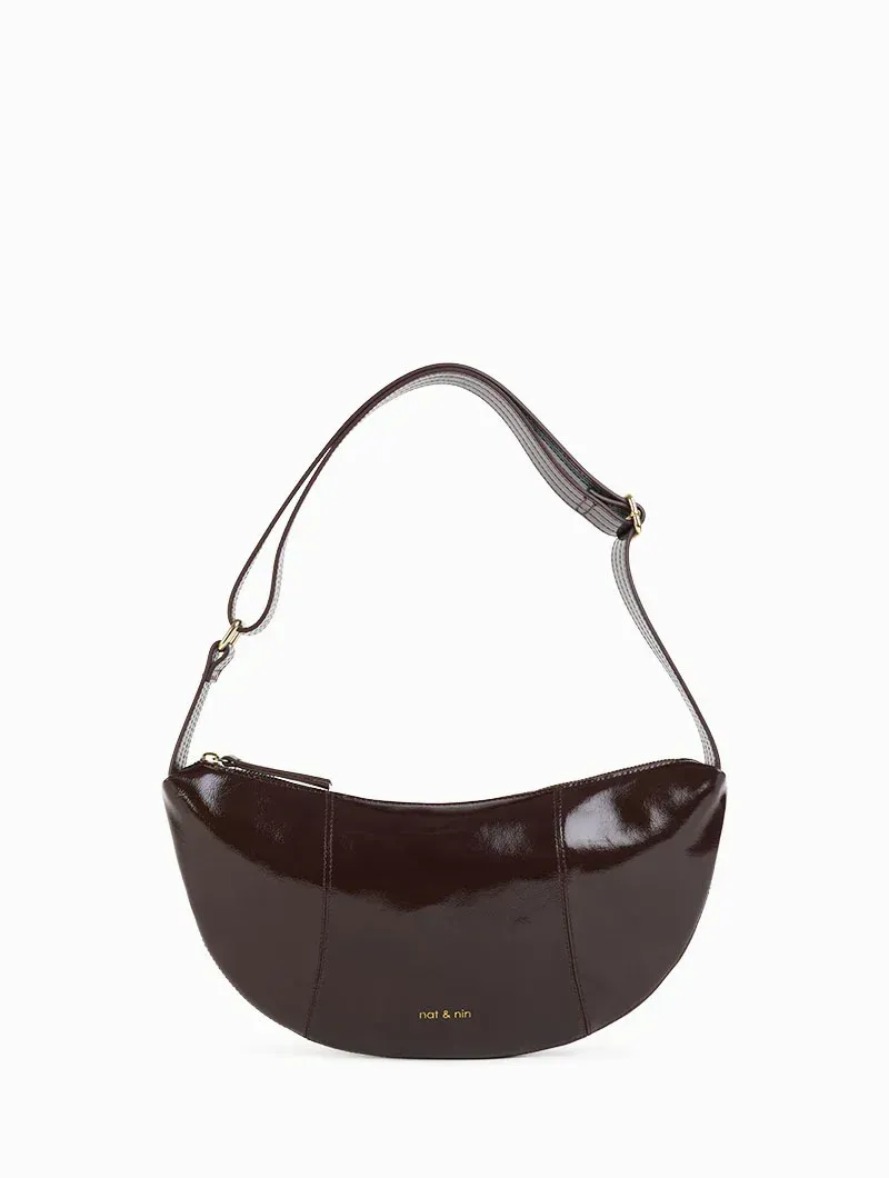 Sac Banane Luce Cuir verni Moka Glacé bordeaux Nat & Nin