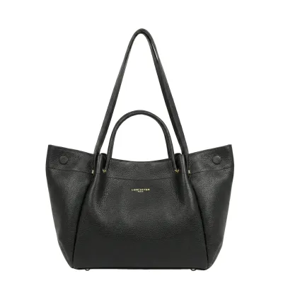 Foulonné Double LOUISA  grand sac cabas épaule Noir LANCASTER