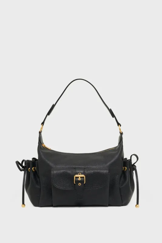 Sac à main hobo en cuir avec poches - LE EMA Noir Cuir Gerard Darel