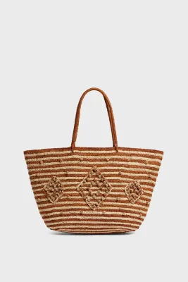 Sac Panier En Raphia Rayé Anouk Camel GERARD DAREL Sac Panier En Raphia Rayé Anouk Camel GERARD DAREL