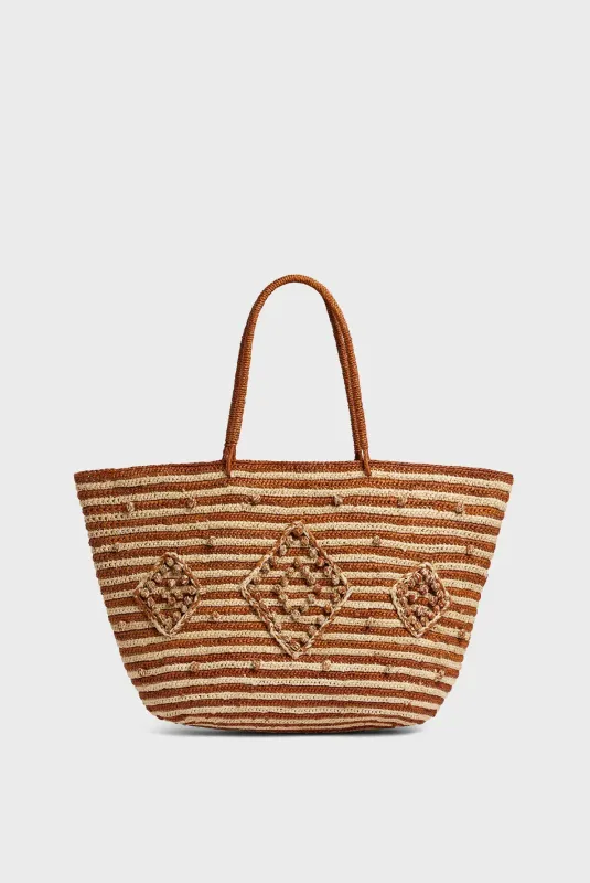Sac Panier En Raphia Rayé  Anouk Camel GERARD DAREL