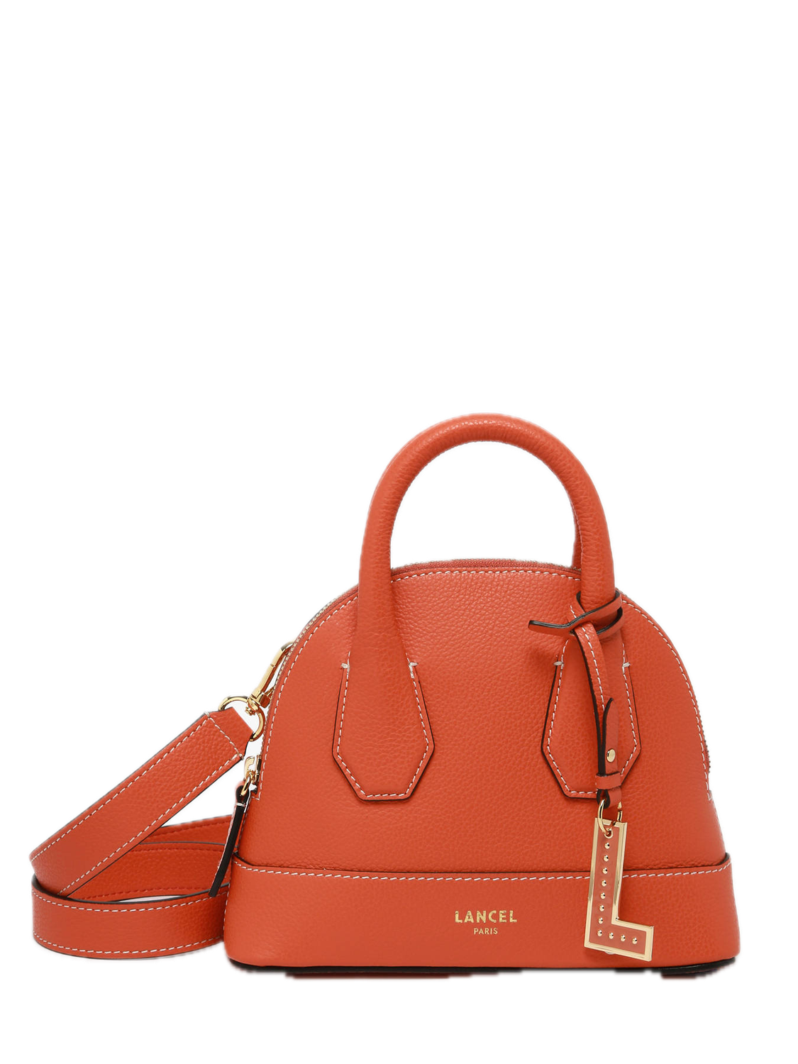 Mini sac bandoulière uni en cuir grainé - Orange Sunrise BELLEVILLE LANCEL