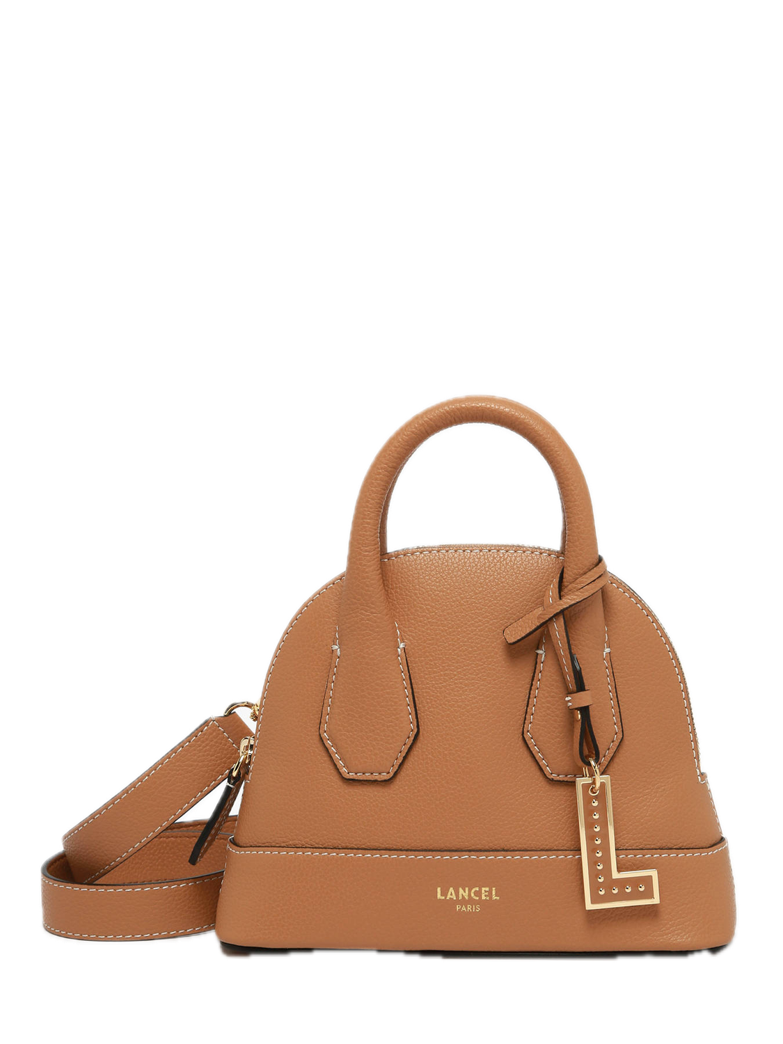 Mini sac bandoulière uni en cuir grainé - Camel BELLEVILLE LANCEL