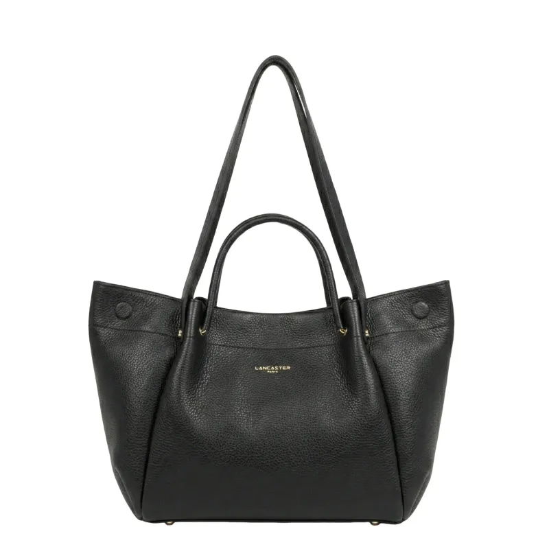 Foulonné Double LOUISA  grand sac cabas épaule Noir LANCASTER
