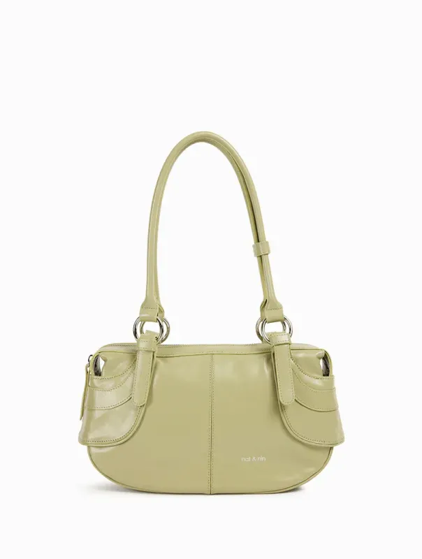 Sacs porté épaule Nelly Pistache - Cuir glacé craquelé Nat&Nin