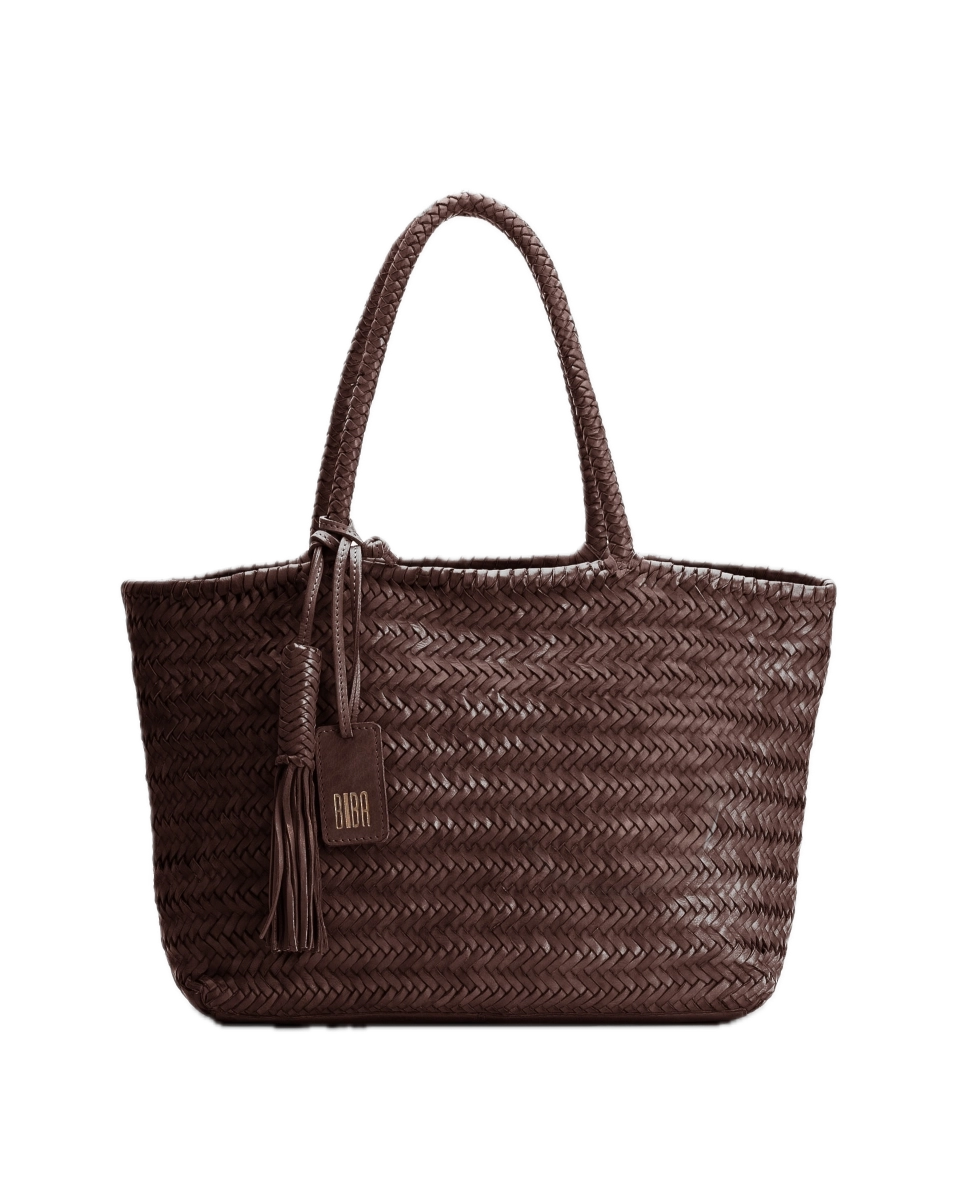 Sac porté épaule panier tressé cuir chocolat BIBA Perkins