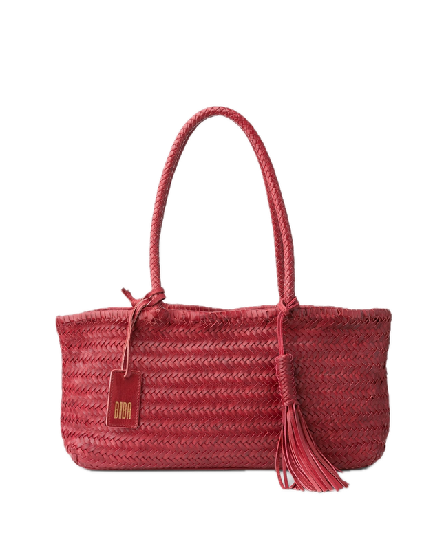 Sac porté épaule panier tressé cuir Rouge BIBA Perkins S