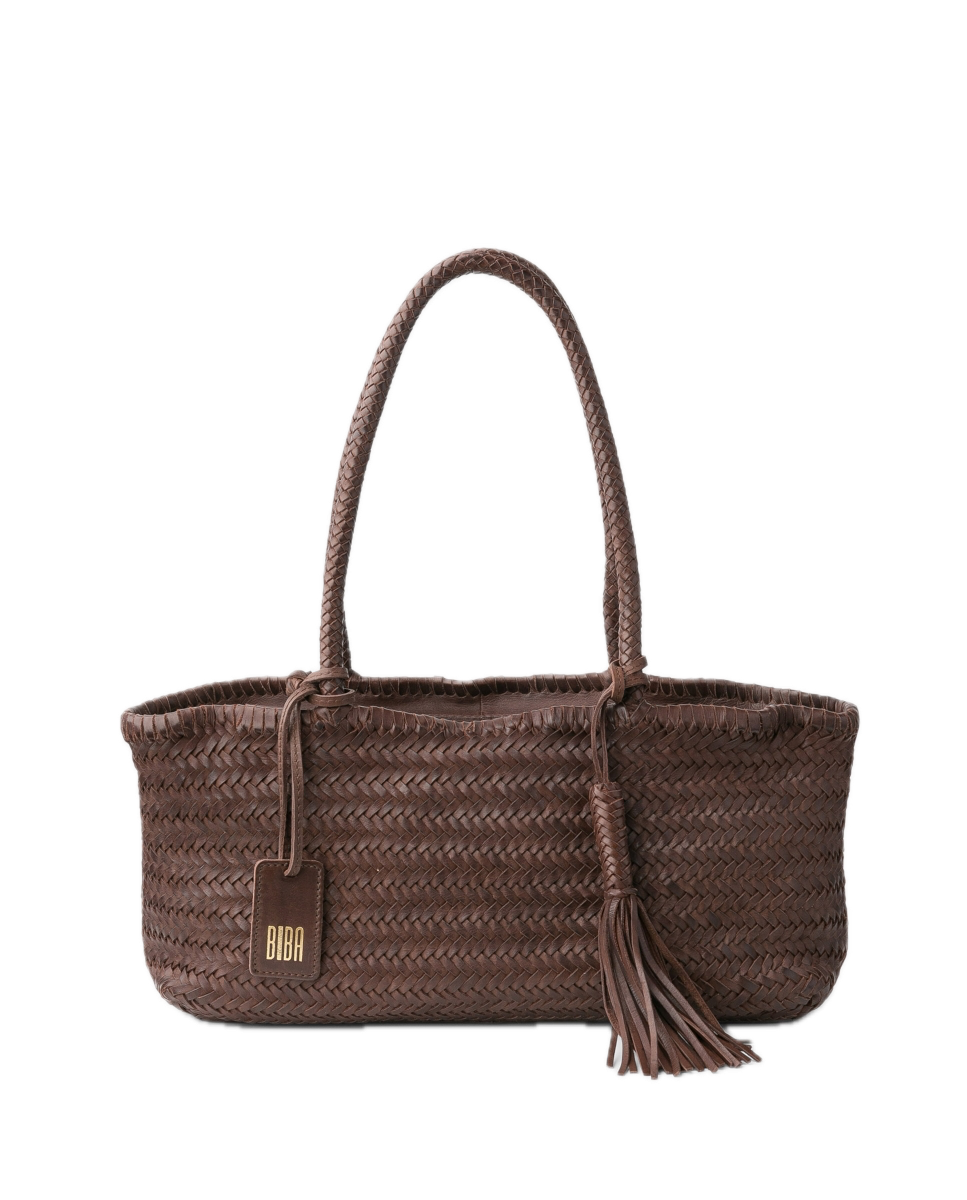 Sac porté épaule panier tressé cuir Chocolat BIBA Perkins S Sac porté épaule panier tressé cuir Chocolat BIBA Perkins S