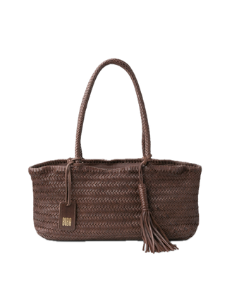 Sac porté épaule panier tressé cuir Chocolat BIBA Perkins S