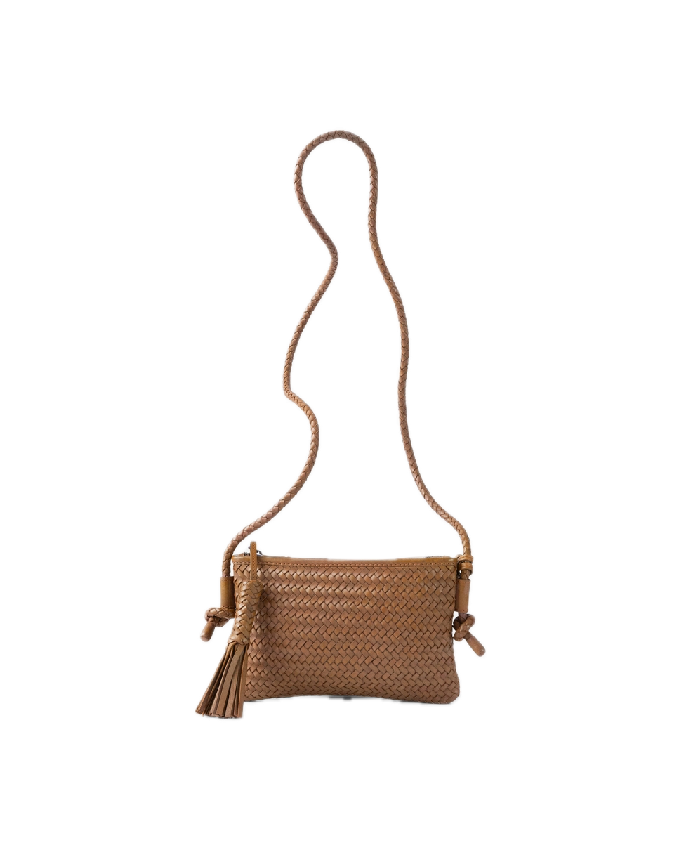 Sac porté travers cuir tressé Camel BIBA Perkins