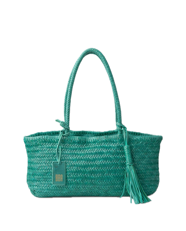 Sac porté épaule panier tressé cuir Vert BIBA Perkins S Sac porté épaule panier tressé cuir Vert BIBA Perkins S