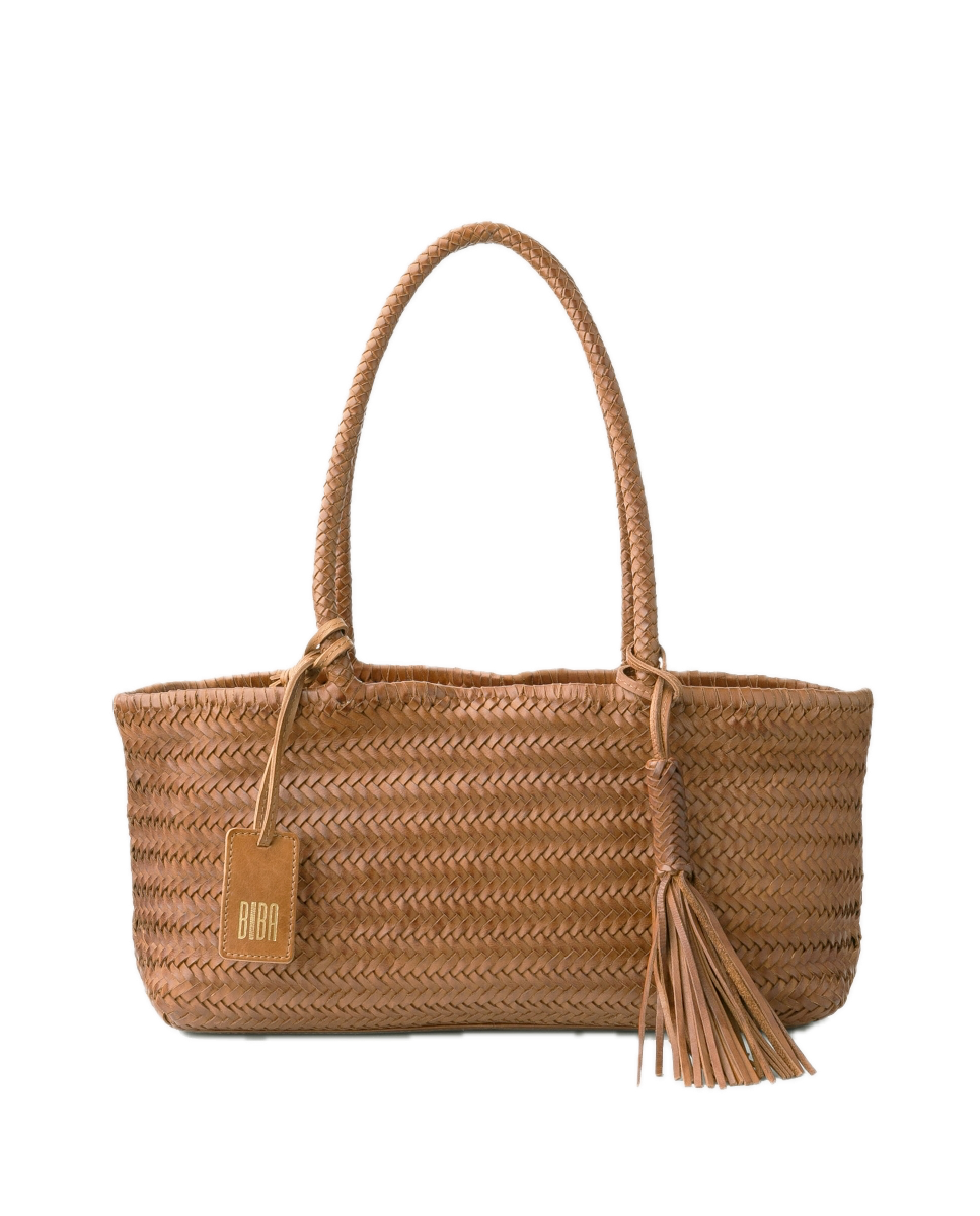 Sac porté épaule panier tressé cuir Camel BIBA Perkins S Sac porté épaule panier tressé cuir Camel BIBA Perkins S