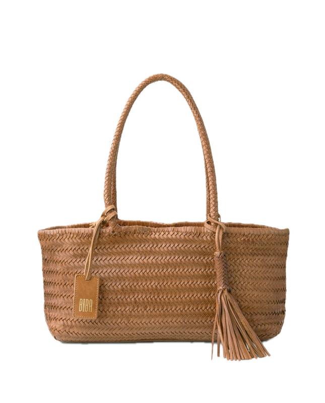 Sac porté épaule panier tressé cuir Camel BIBA Perkins S Sac porté épaule panier tressé cuir Camel BIBA Perkins S