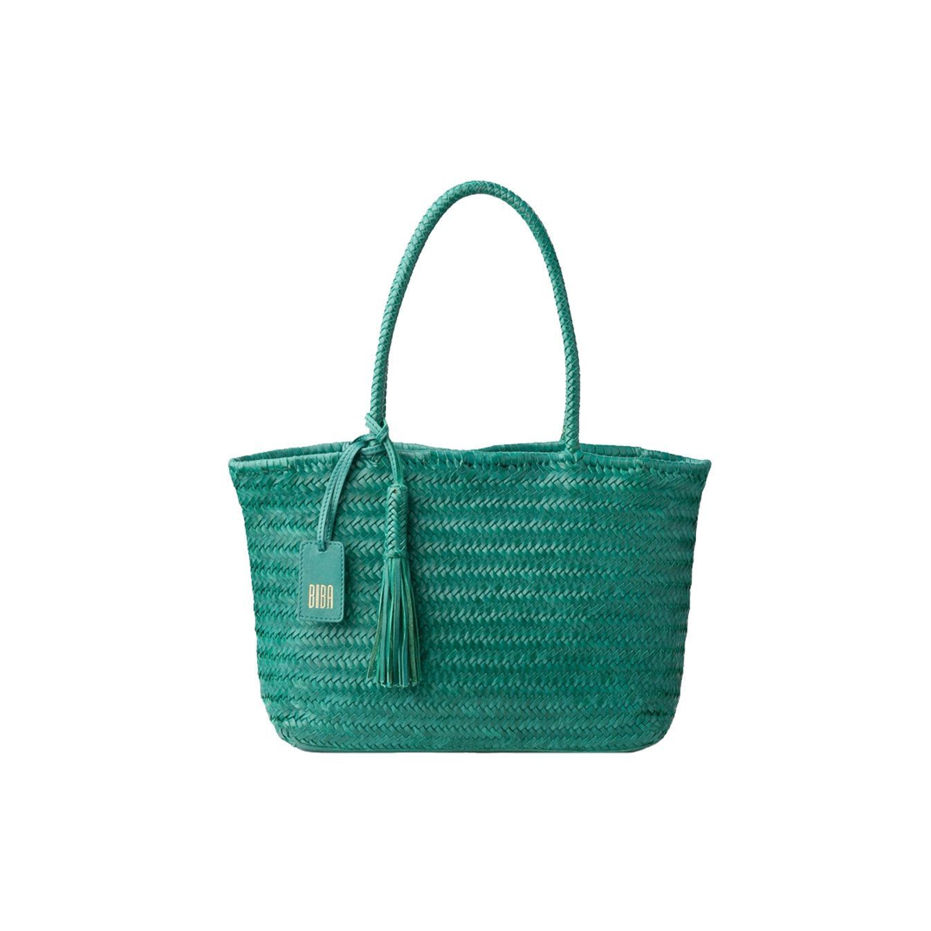 Sac porté épaule panier tressé cuir vert BIBA Perkins Sac porté épaule panier tressé cuir vert BIBA Perkins
