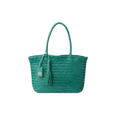 Sac porté épaule panier tressé cuir vert BIBA Perkins