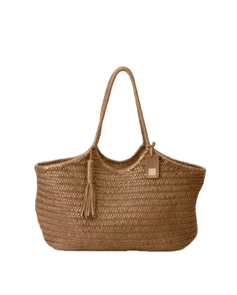 Sac porté épaule L panier tressé cuir Camel BIBA Perkins Sac porté épaule L panier tressé cuir Camel BIBA Perkins
