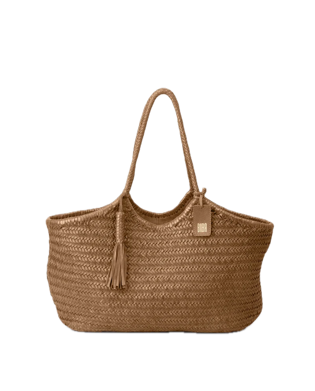 Sac porté épaule L panier tressé cuir Camel BIBA Perkins Sac porté épaule L panier tressé cuir Camel BIBA Perkins