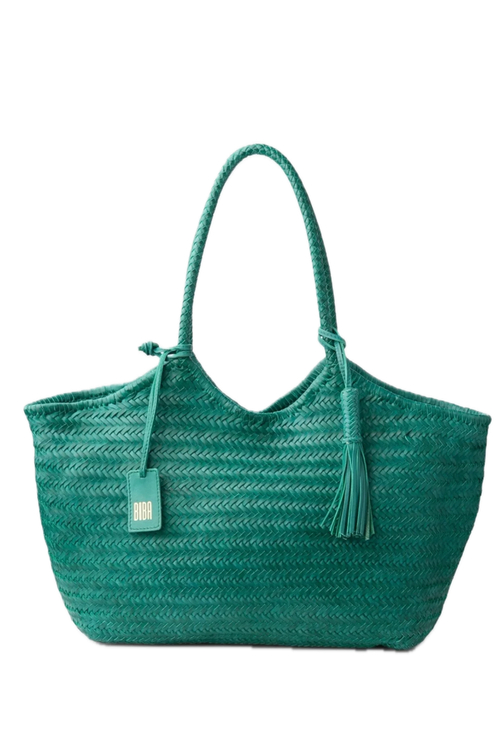 Sac porté épaule L panier tressé cuir Vert BIBA Perkins Sac porté épaule L panier tressé cuir Vert BIBA Perkins