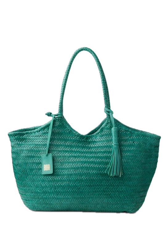 Sac porté épaule L panier tressé cuir Vert BIBA Perkins Sac porté épaule L panier tressé cuir Vert BIBA Perkins