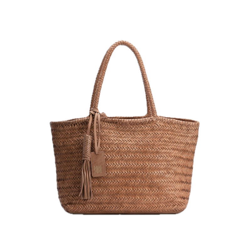 Sac porté épaule panier tressé cuir camel BIBA Perkins