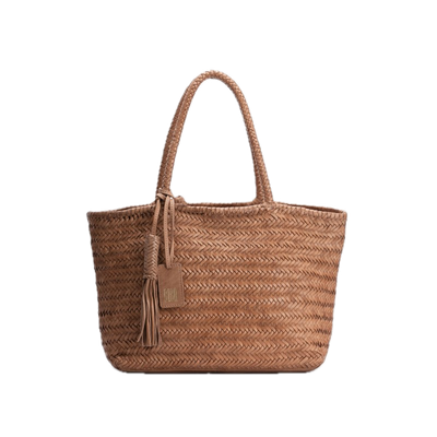 Sac porté épaule panier tressé cuir camel BIBA Perkins